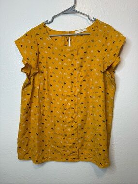 Jessy B Cats and Hearts Flutter Sleeve Blouse Keyhole Closure Size 1X Flowy Meow